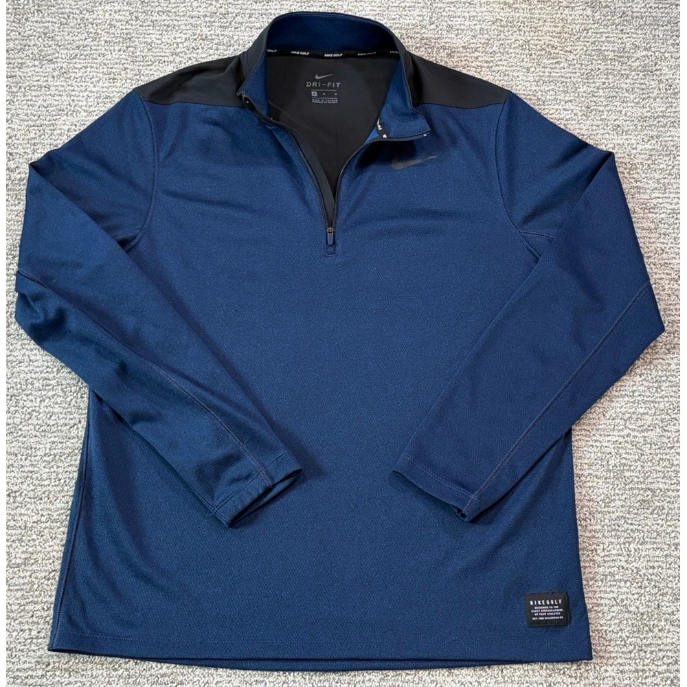 Nike Pullover Mens MediumBlue Golf Dry Core 1/4 Zip Sweater‎ Long Sleeve Stretch